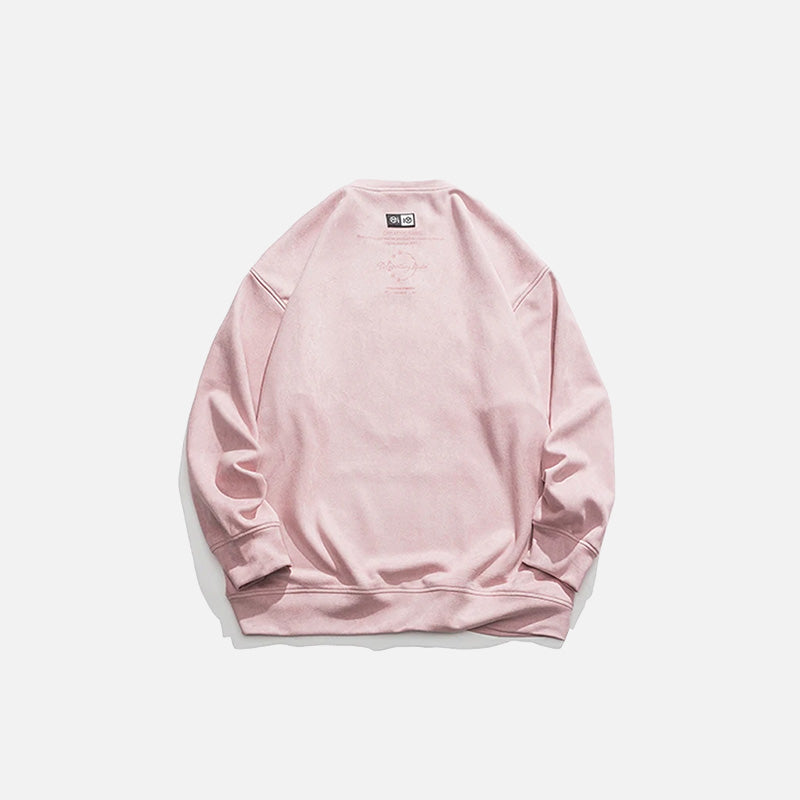 Back view of the pink Loose  Embroidered Sweatshirt in a gray background