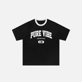 Front view of the black Loose Short Sleeve T-shirt in a gray background 