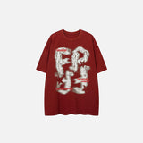 Front view of the red black Loose Faded Washed T-Shirt in a gray background 
