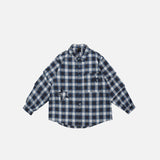 Long-sleeve Star Patch Lapel Plaid Shirt