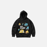Front view of the black Oversized Loose Varsity Hoodie in a gray background
