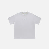 Front view of the gray Space End Loose T-shirt in a gray background 