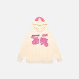 Star Letter Embroidery Zip-up Hoodie