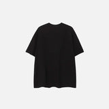 Back view of the black Faded Face Embroidery T-shirt  in a gray background 