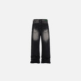 Back view of the Washed Black Loose Jeans in a gray background 