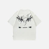 Back view of the white Tribal Fire T-shirt in a gray background