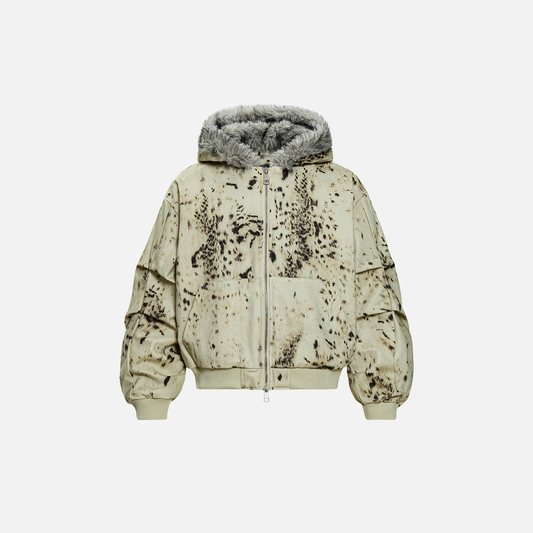 Leopard Print Tie Dye Fur Hooded Padded Jacket