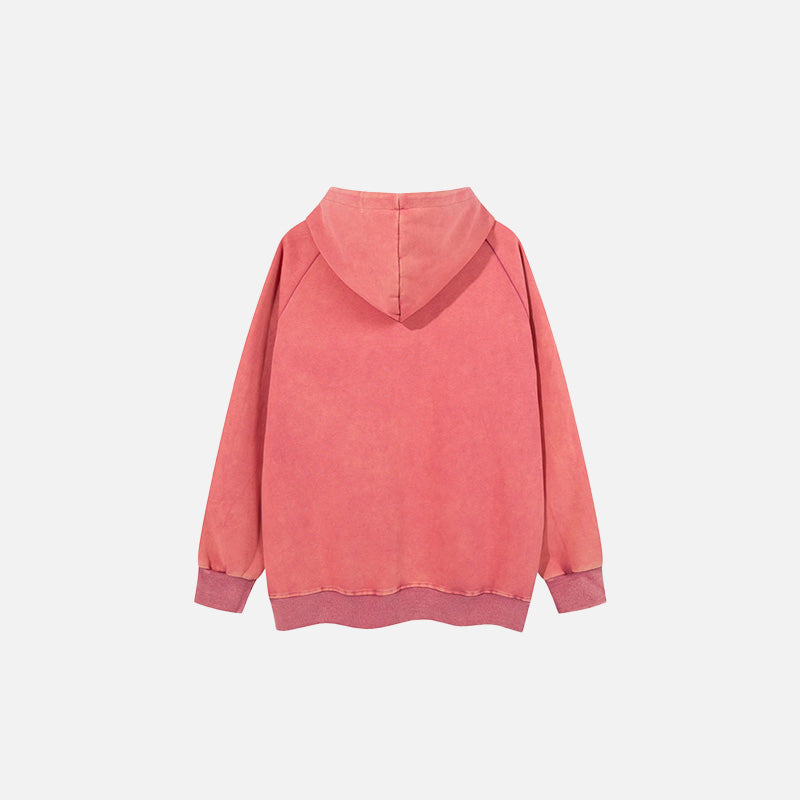 Back view of the pink Retro Striped Logo Hoodie in a gray background