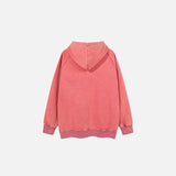 Back view of the pink Retro Striped Logo Hoodie in a gray background