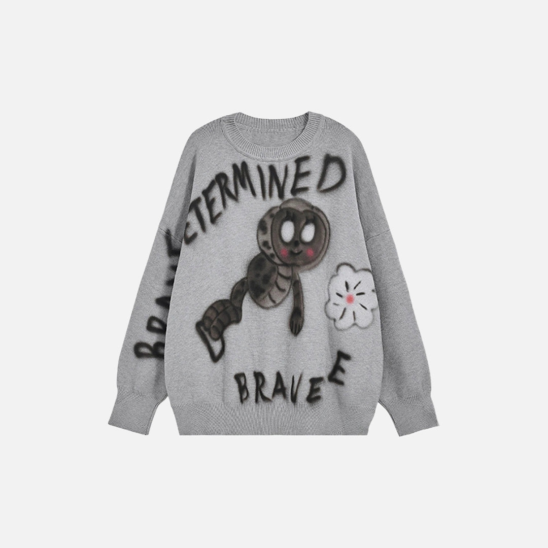 Front view of the gray Y2K Brave Soul Sweater in a gray background