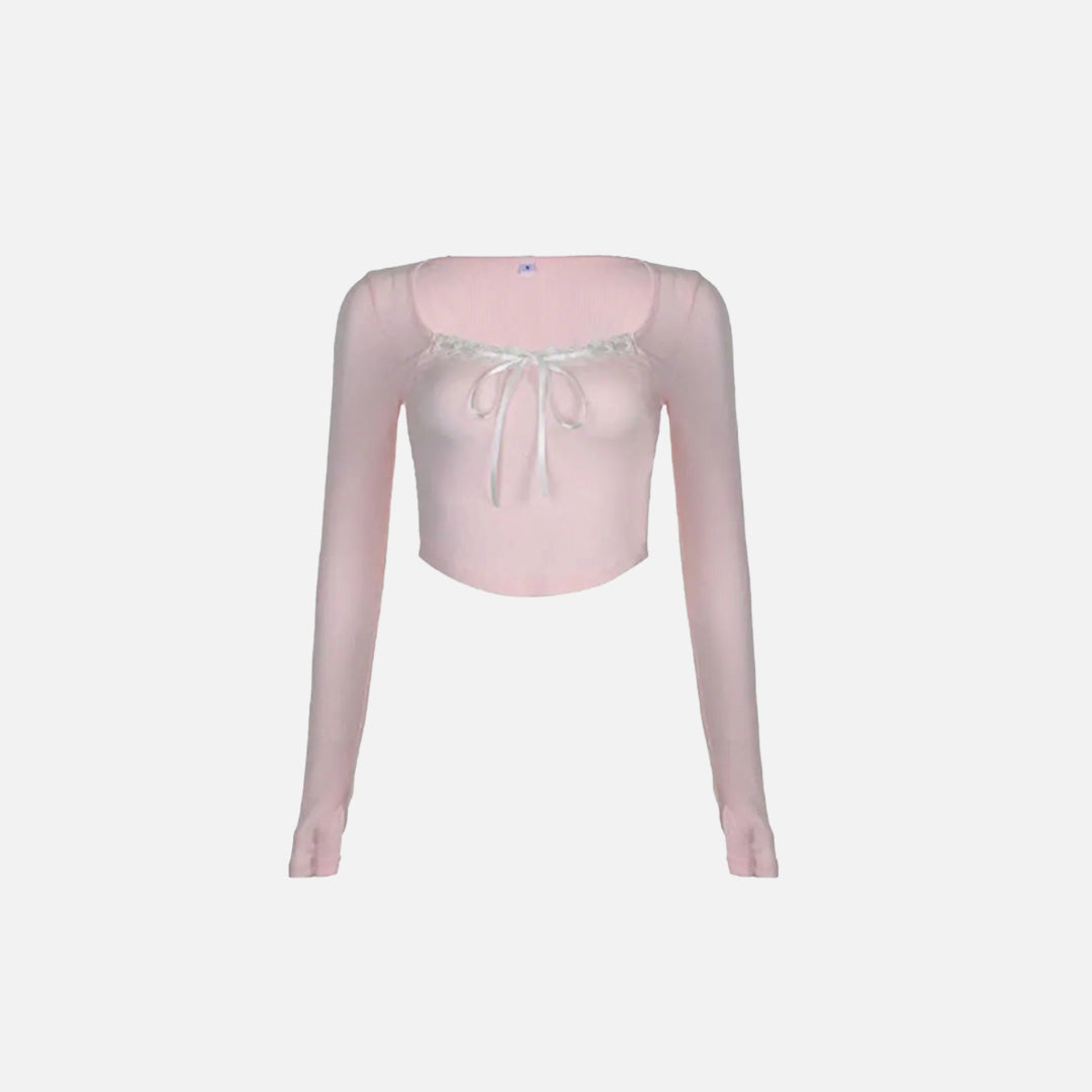 Blush Elegance Lace Crop T-shirt