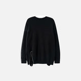 Back view of the black Loose Knitted Ripped Sweater in a gray background