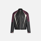 Front view of the red Loose Contrast Color Motorcycle Jacket in a gray background 