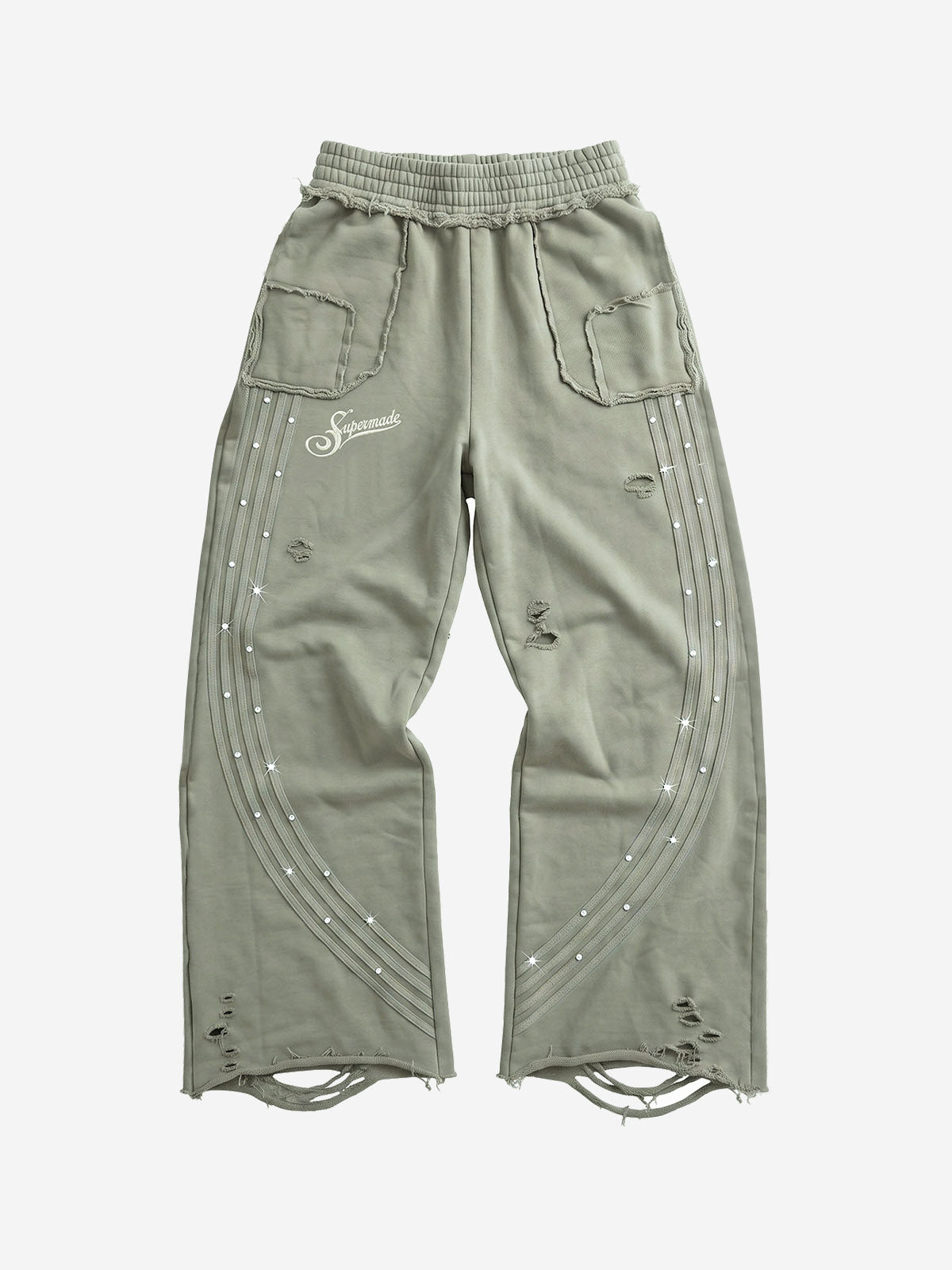 Asymmetrical Logo Embroidered Pants; Sage Green / S, Sage Green / M, Sage Green / L, Sage Green / XL, Sage Green / 2XL
