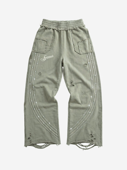 Asymmetrical Logo Embroidered Pants; Sage Green / S, Sage Green / M, Sage Green / L, Sage Green / XL, Sage Green / 2XL