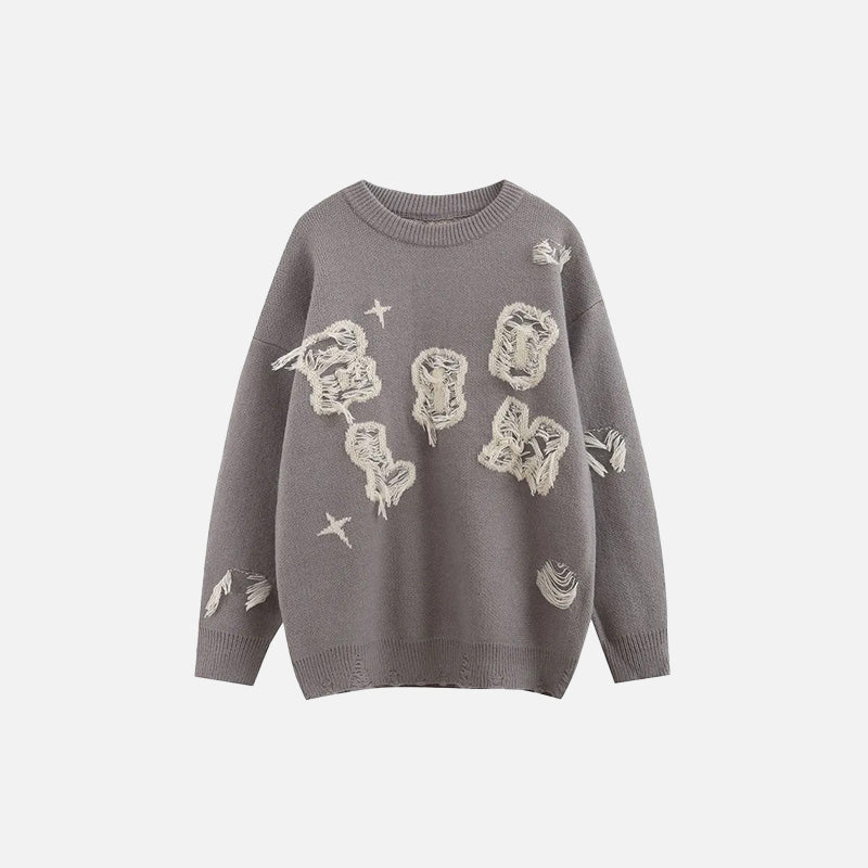 Ripped Knitted Letters Sweater