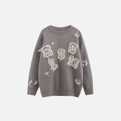 Ripped Knitted Letters Sweater