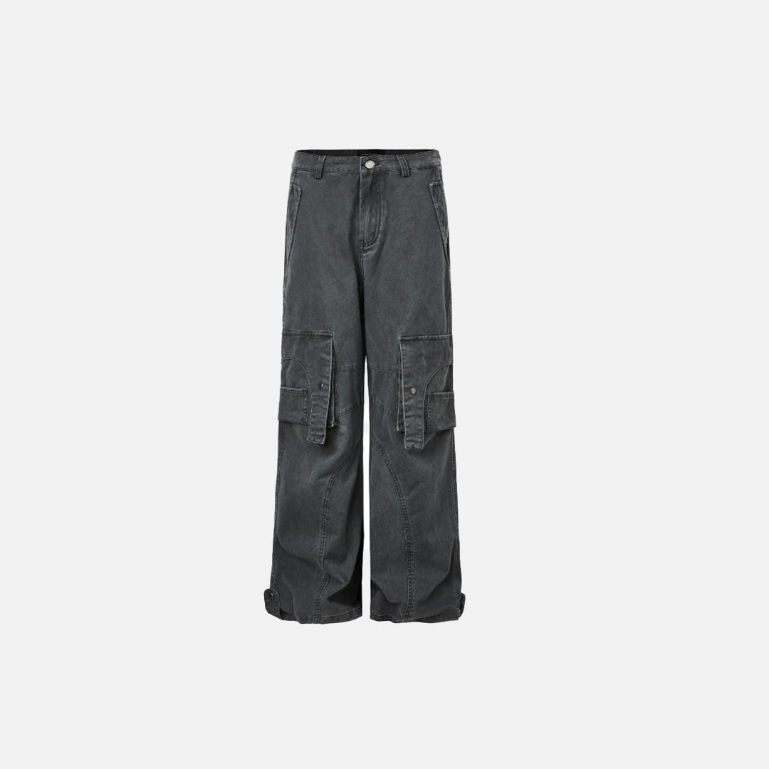 Front view of the dark gray Adventurer's Multifunction Cargo Pants in a gray background