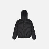 Front view of the black Multi-module Padded Jacket in a gray background 