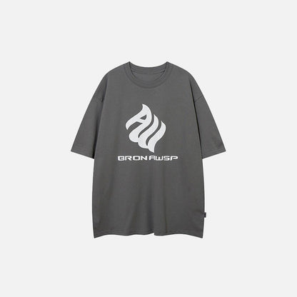 Front view of the dark grey Vintage Patchwork Loose T-shirt in a gray background