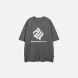 Front view of the dark grey Vintage Patchwork Loose T-shirt in a gray background