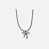 Front view of the black Elegant Ribbon Necklace 