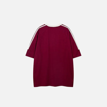 Back view of the red Side Striped Sports T-shirt in a gray background 