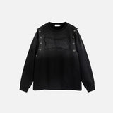 Front view of the black Rivet-Detail Textured Sweatshirt in a gray background