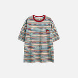 Stylish Floral Striped Crewneck T-Shirt