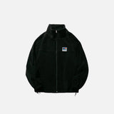 Front view of the black Heritage Fleece Zip-Up Jacket in a gray background