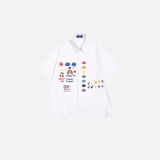 Vibrant Rainbow Embroidered Short Sleeve Shirt