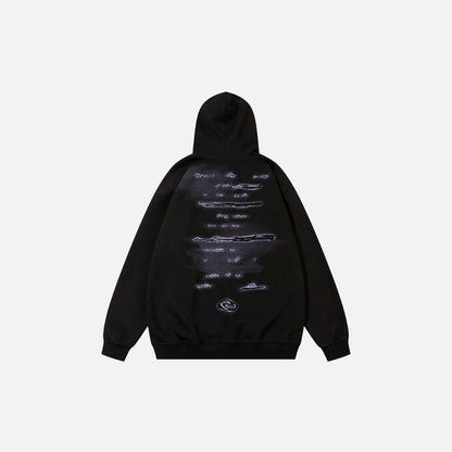 Back view of the black Y2K Mystic Shadows Hoodie in a gray background