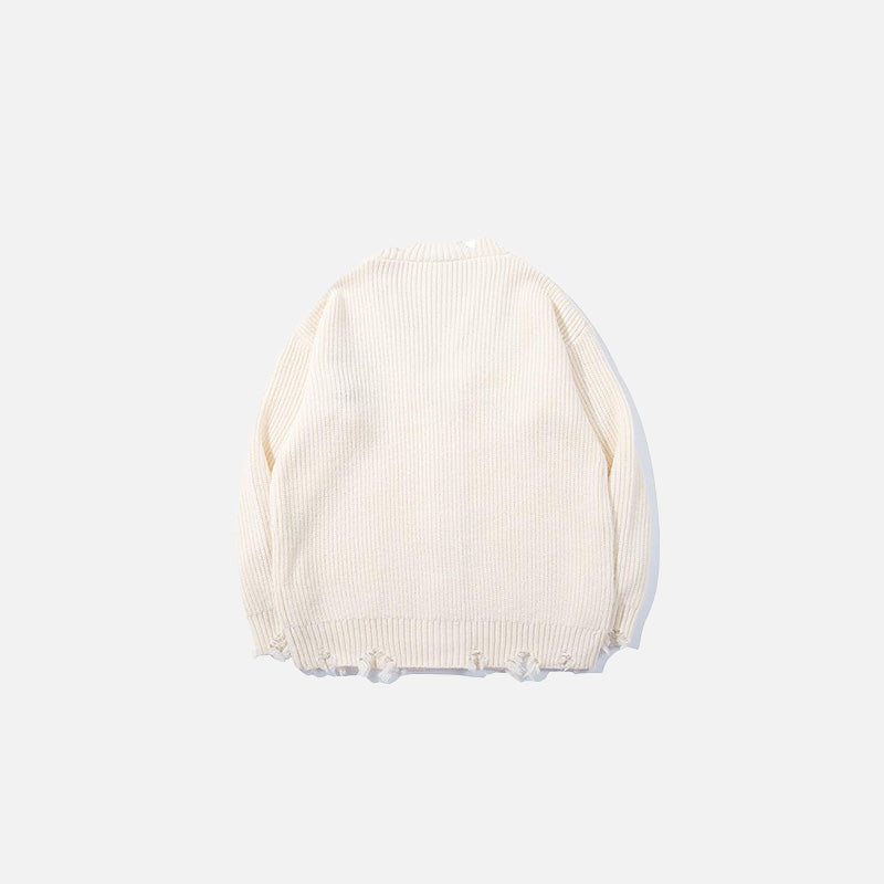 Distressed Knitted Cardigan Sweater