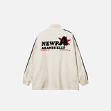 Back view of beige Striped Fleece Stars Jacket in a gray background