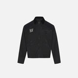 Front view of the black Loose Retro Washed Jacket in a gray background 