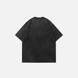 Back vew of the black Oversized Anime T-shirt in a gray background