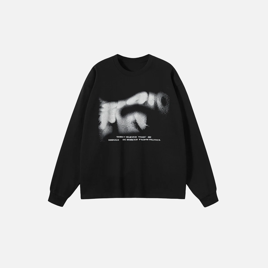 Blurred Letters Graphic Black Long Sleeve T-Shirt