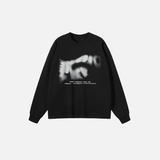 Blurred Letters Graphic Black Long Sleeve T-Shirt