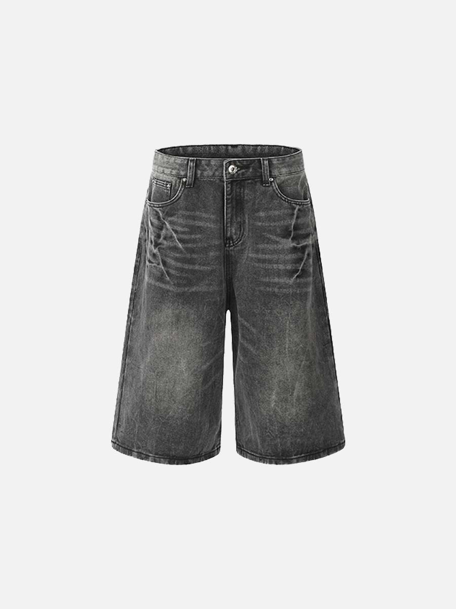 Front view of the black Y2k Solid Washed Jorts in a gray background 