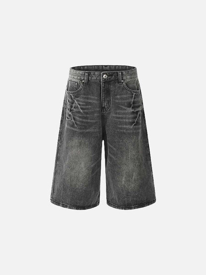 Front view of the black Y2k Solid Washed Jorts in a gray background 