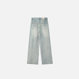 Washed Distressed Mid-waist Denim Pants