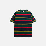 Front view of the green Loose Striped Contrast T-shirt in a gray background
