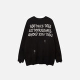 Ripped Black Loose Knitted Sweater