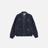 Front view of the black Y2k Washed Cowboy Zip-up Jacket in a gray background 