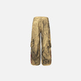 Back view of the yellow Baggy Loose Cargo Pants in a gray background
