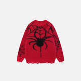 Front view of the red Y2K Web Weaver Sweater in a gray background