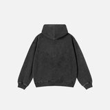 Back view of the black Wildlife Glimpse Mesh Hoodie in a gray background