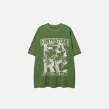Front view of the green Loose Rose Print Washed T-shirt in a gray background 