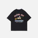 Front view of the black Cute Graphic Loose T-Shirt in a gray background 