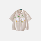 Funny Embroidered Flower White Duck Shirt
